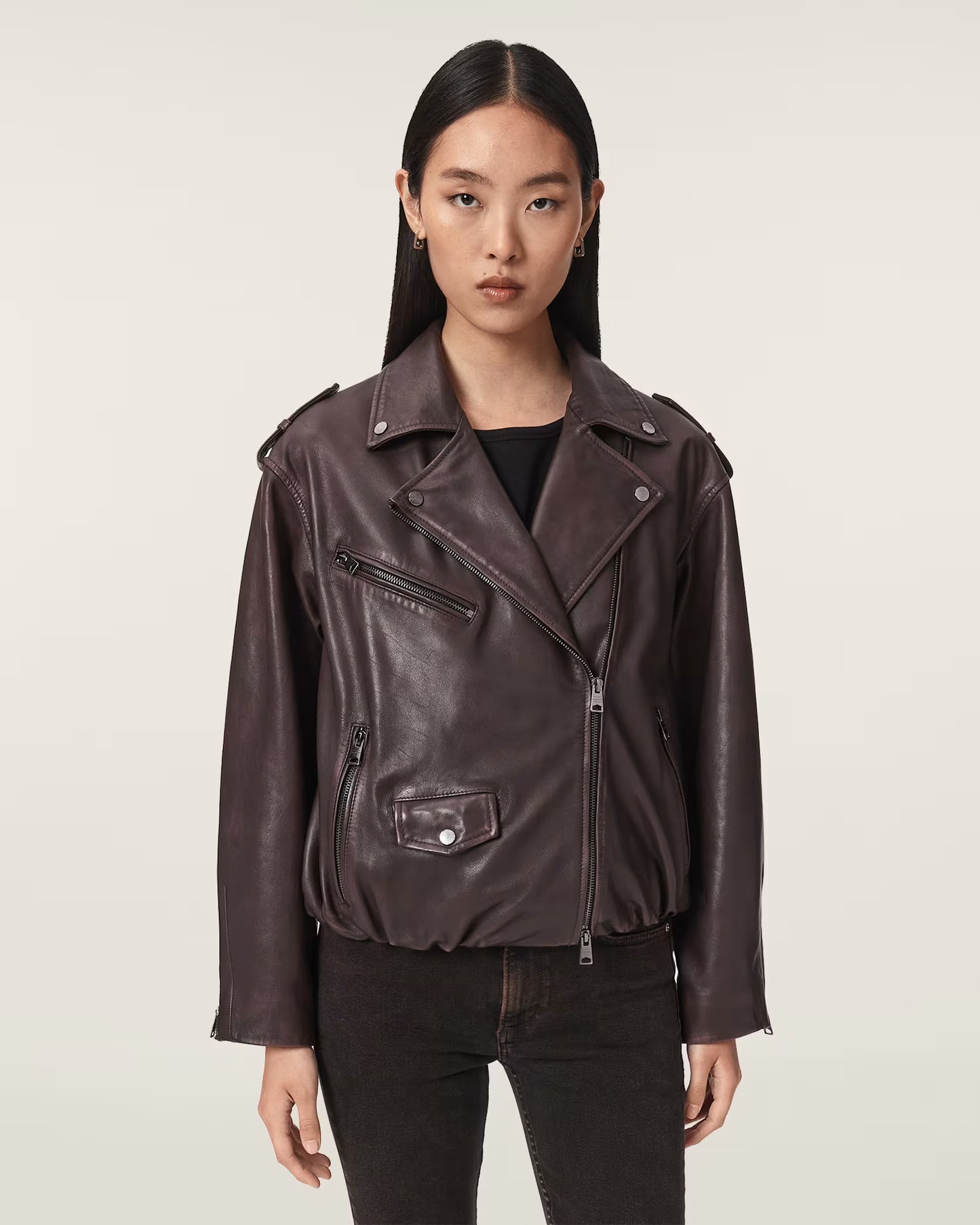 Women's Relaxed Fit Genuine Leather Biker Jacket | Classic Moto Leather Jacket