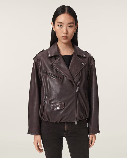 Women's Relaxed Fit Genuine Leather Biker Jacket | Classic Moto Leather Jacket