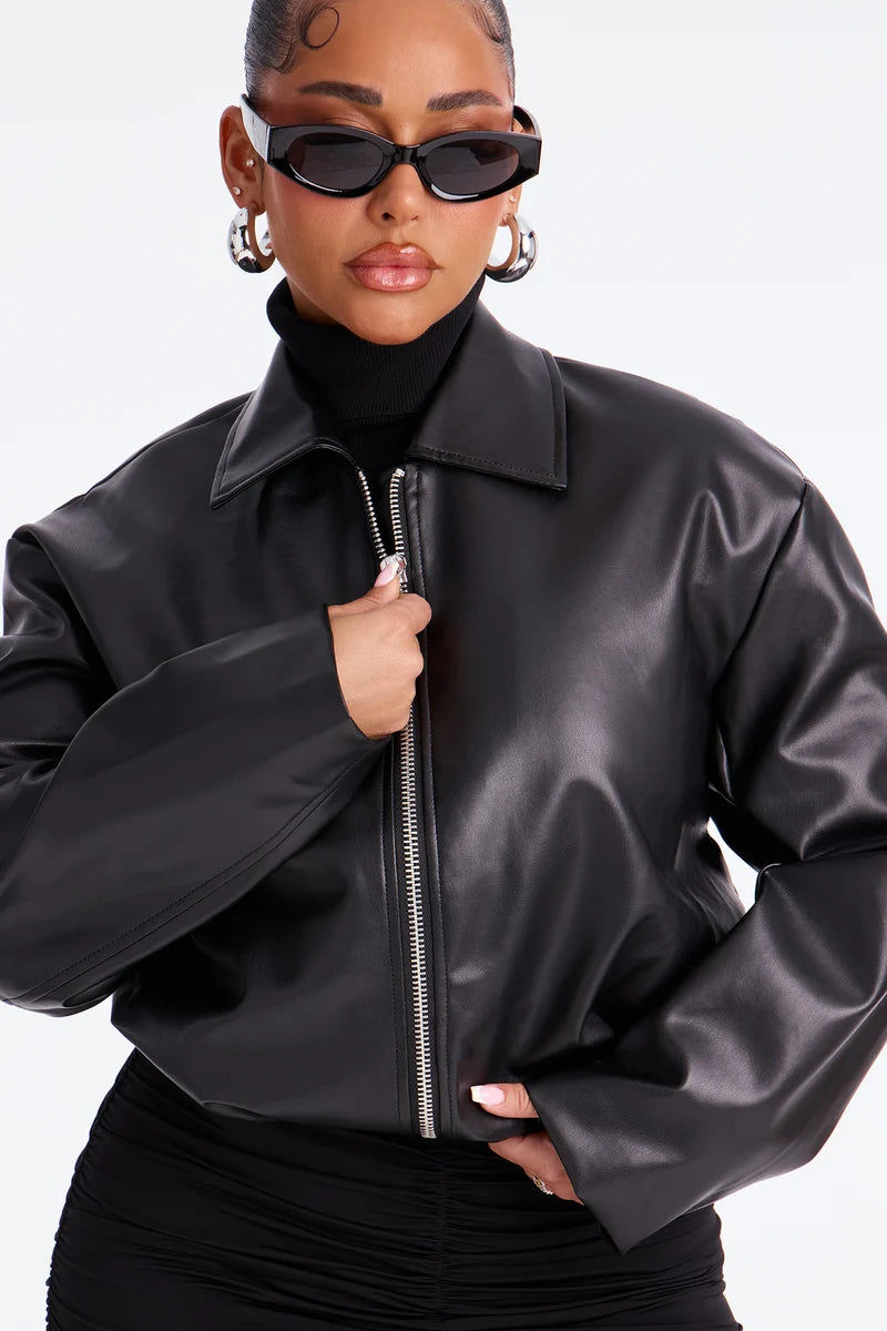 Women’s Black Real Leather Zip-Up Jacket