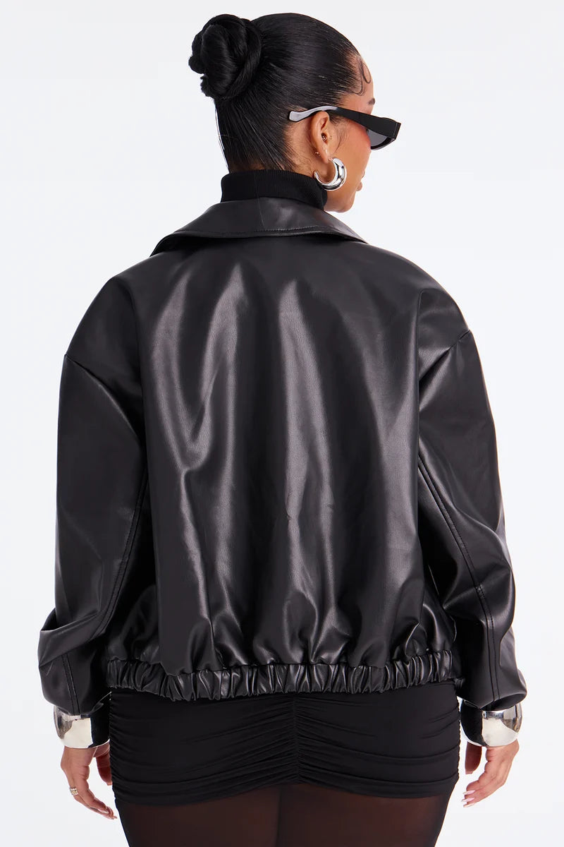 Women’s Black Real Leather Zip-Up Jacket