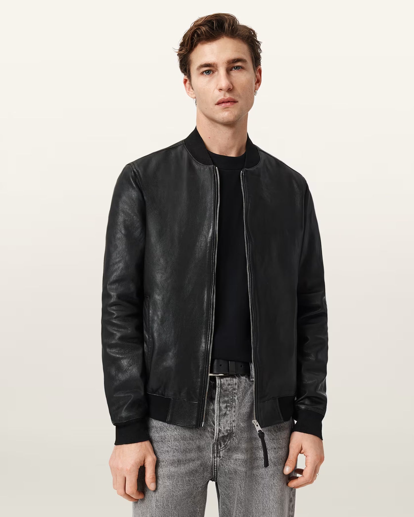 Men's Morten Genuine Leather Bomber Jacket | Classic Zip-Up Bomber Jacket