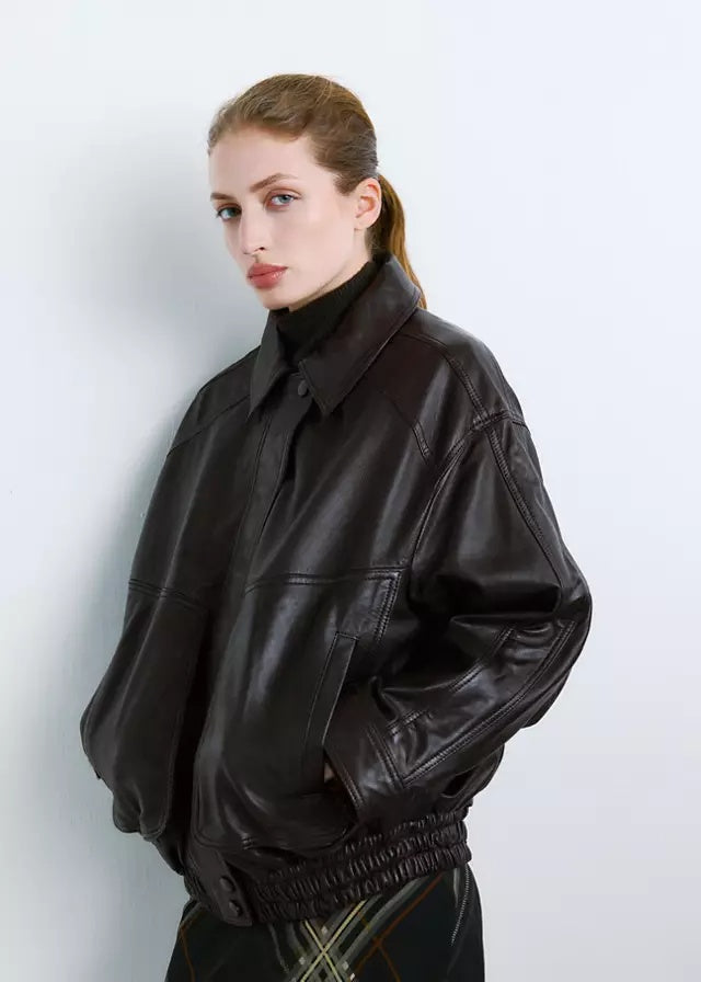 Women's Oversized Genuine Leather Jacket | Premium Relaxed Fit Leather Jacket