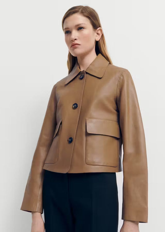 Minimalist Tan Leather Jacket for Women | Premium Genuine Leather Jacket