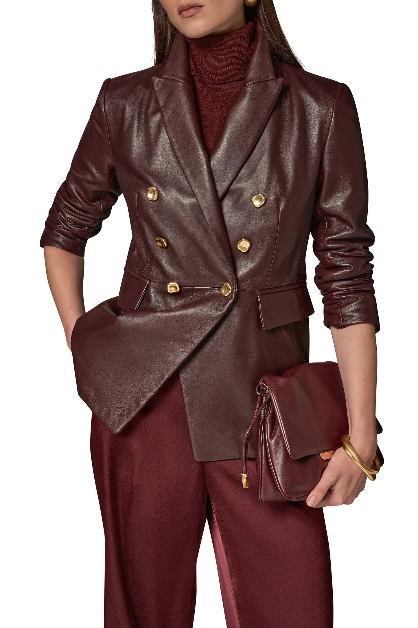Women’s Double-Breasted Leather Blazer