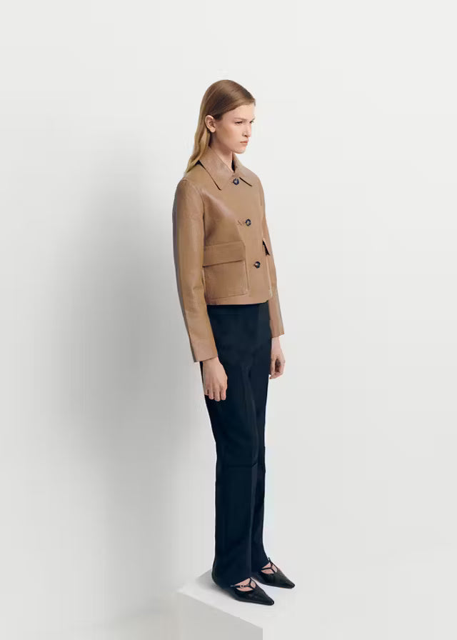 Minimalist Tan Leather Jacket for Women | Premium Genuine Leather Jacket