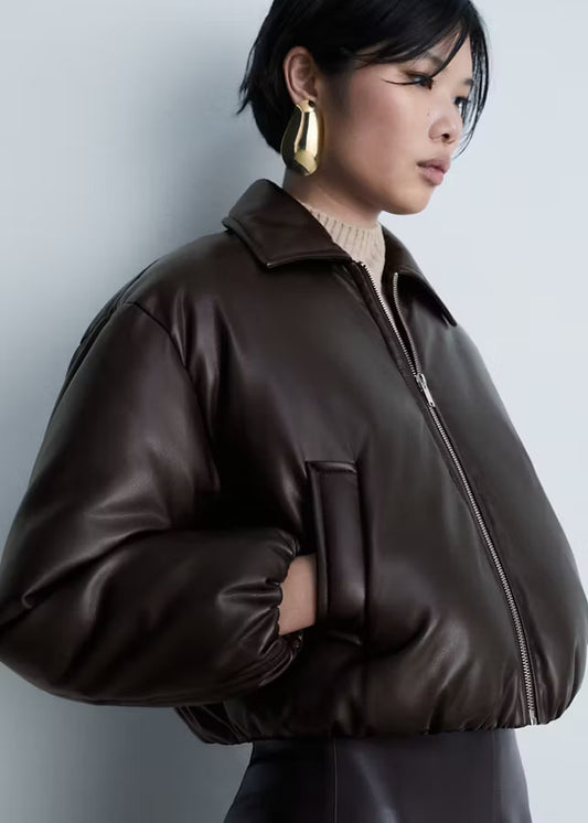 Luxury Women's Brown Leather Bomber Jacket | Premium Genuine Leather Outerwear