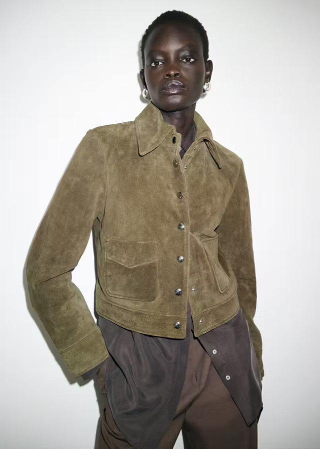 Suede Leather Jacket with Buttons