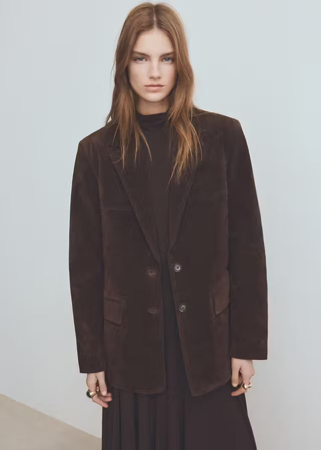 Straight Suede Blazer-Style Jacket