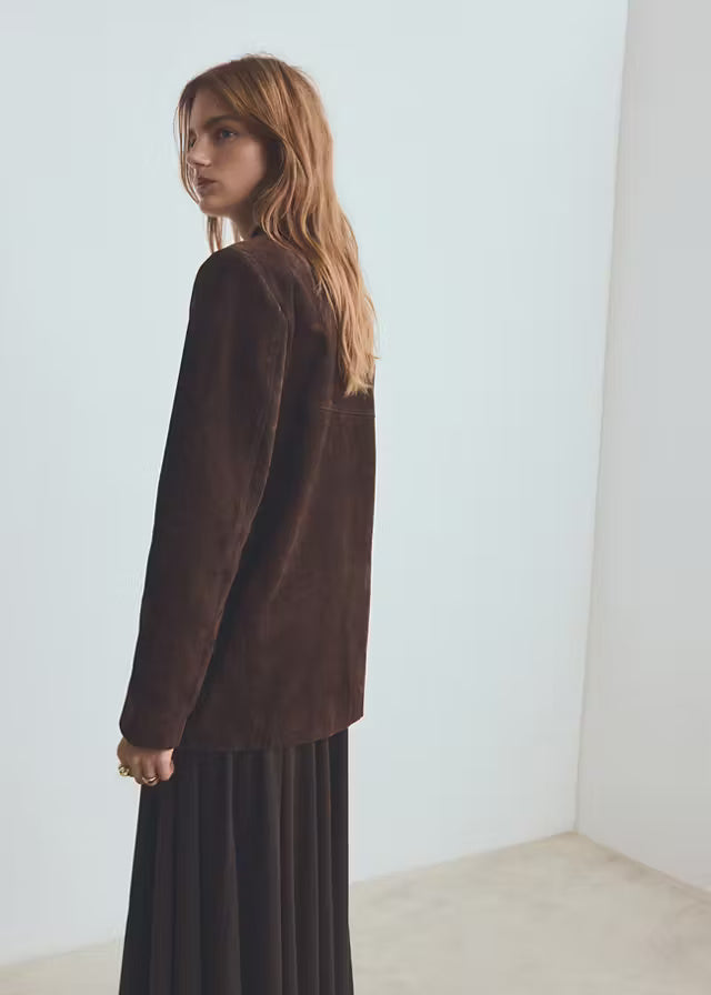Straight Suede Blazer-Style Jacket