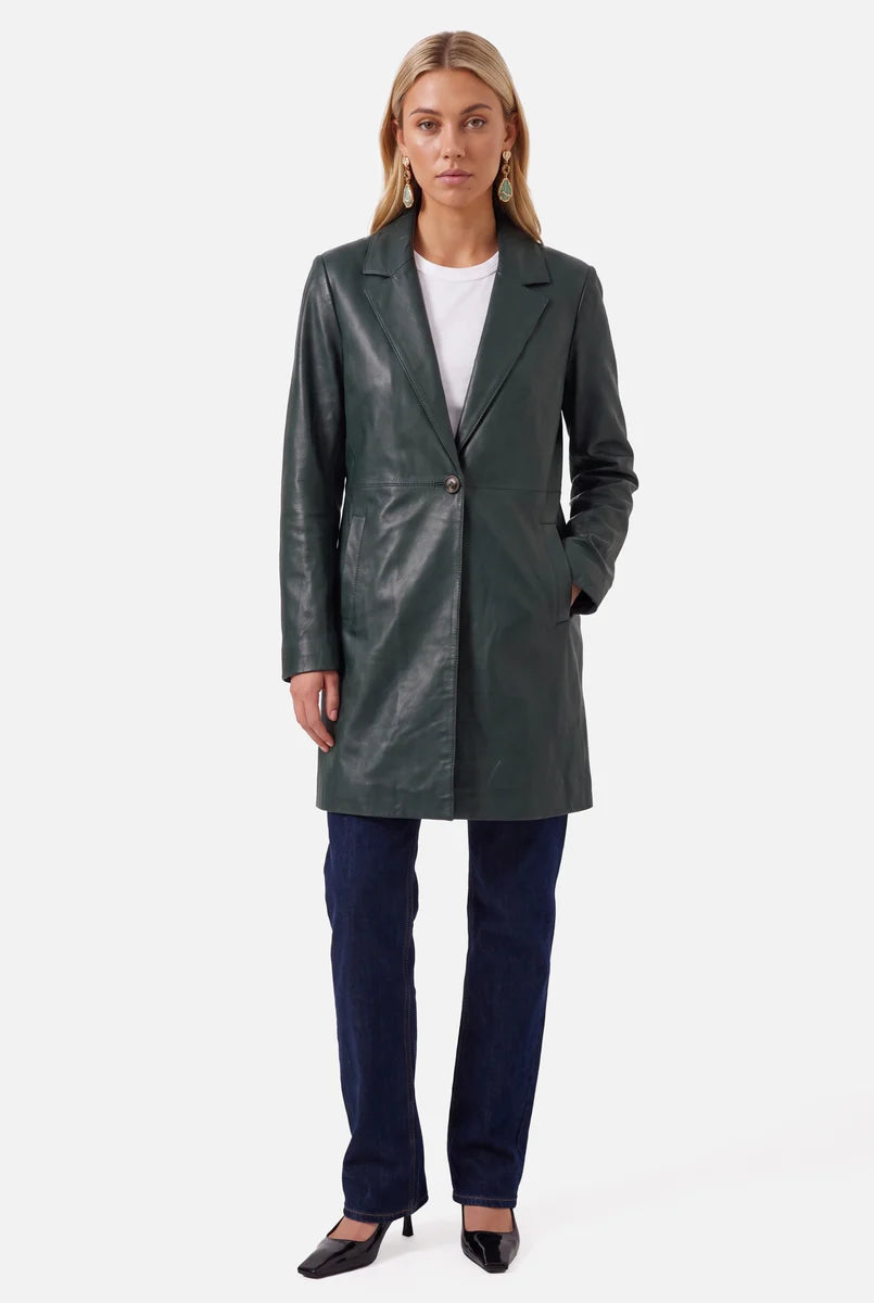 Genuine Leather Long Trench Coat | Classic Belted Outerwear