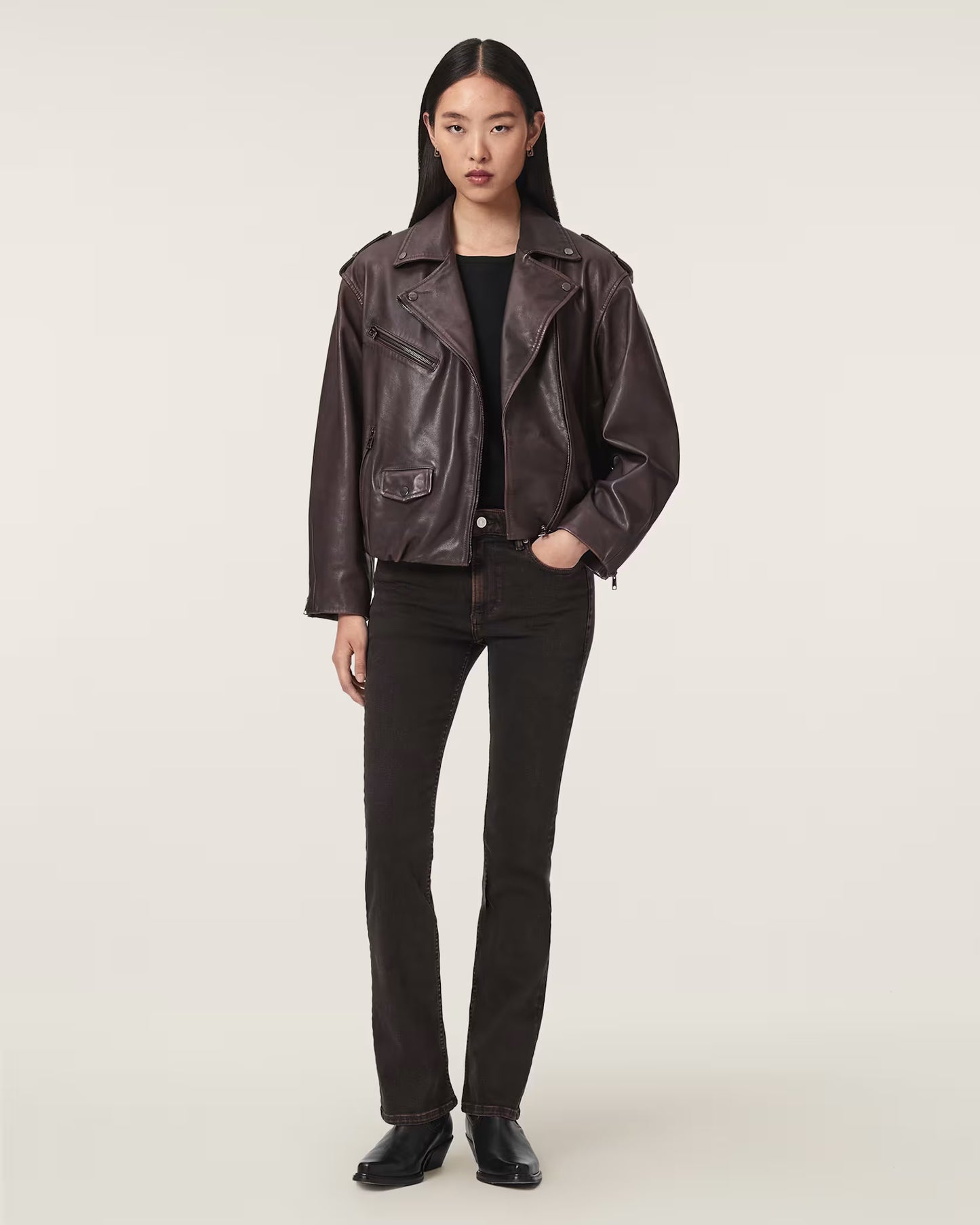 Women's Relaxed Fit Genuine Leather Biker Jacket | Classic Moto Leather Jacket
