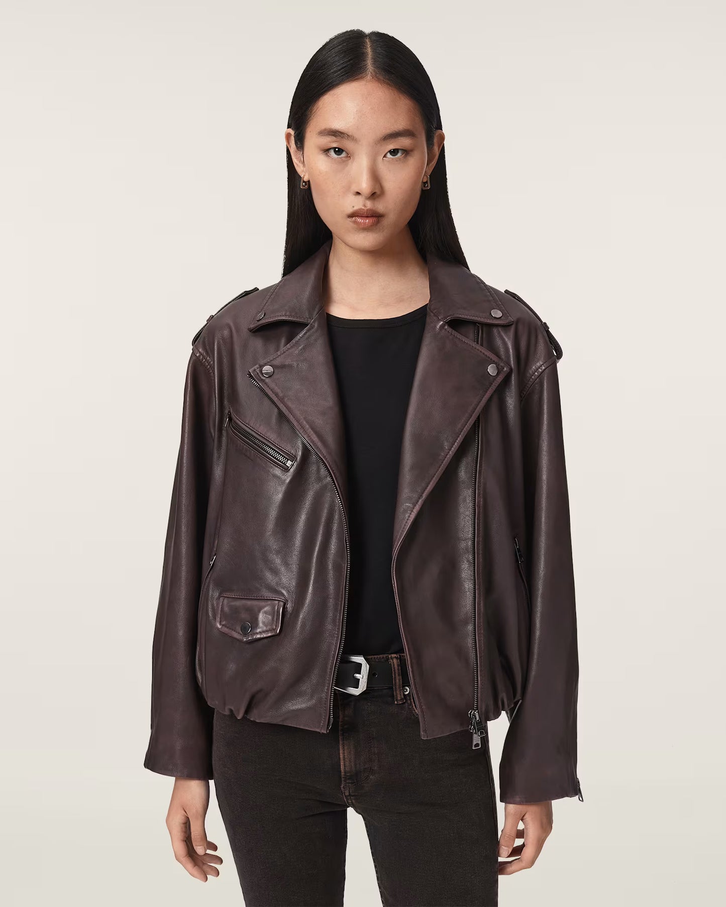 Women's Relaxed Fit Genuine Leather Biker Jacket | Classic Moto Leather Jacket