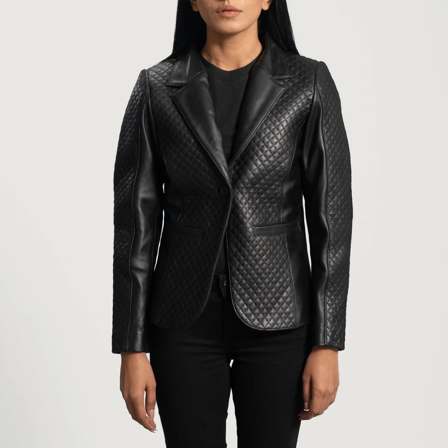 Cora Quilted Black Leather Blazer for Women | Premium Genuine Leather Blazer