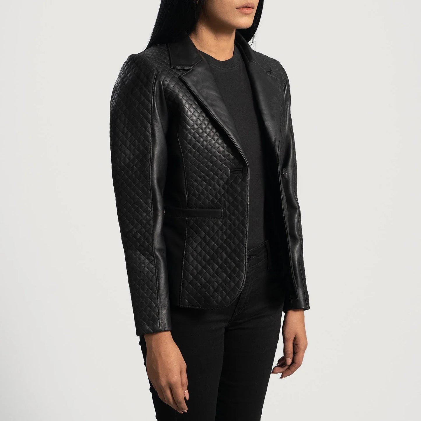Cora Quilted Black Leather Blazer for Women | Premium Genuine Leather Blazer
