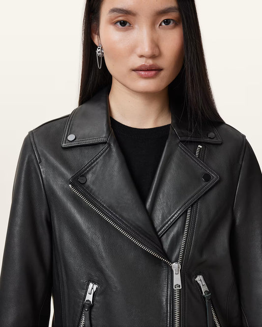 Women's Slim Fit Genuine Leather Biker Jacket | Classic Moto Leather Jacket