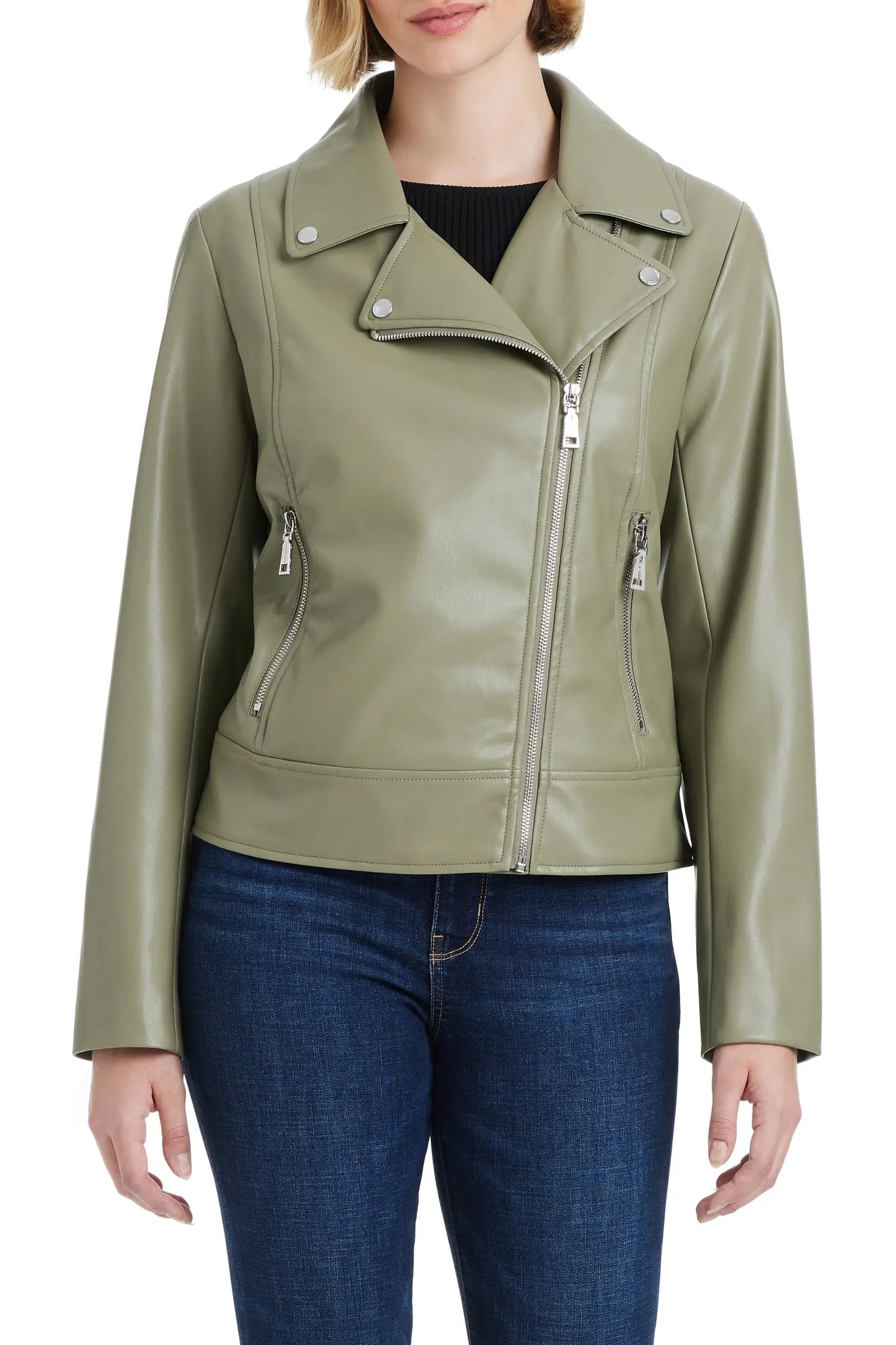 Olive Green Leather Bomber Jacket for Women – Modern & Effortless Style