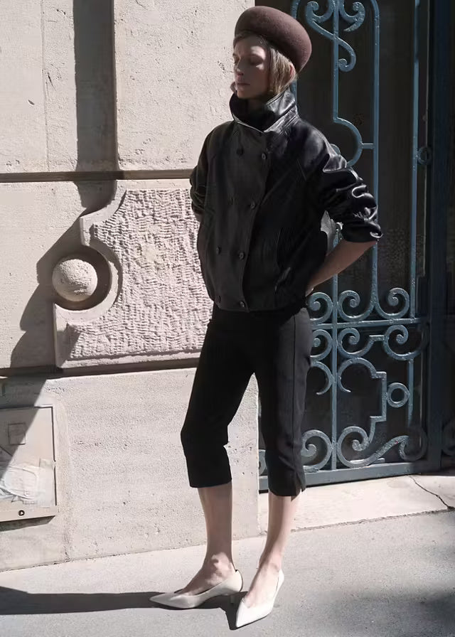 Women’s Black Leather Bomber Jacket | Classic Moto Style
