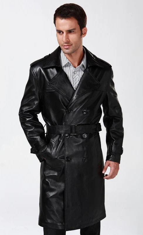 Classic Leather Trench Coat | Premium Long Coat
