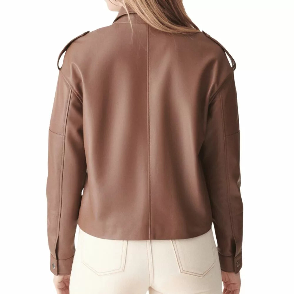 Women's Brown Leather Bomber Jacket | Premium Genuine Leather Outerwear