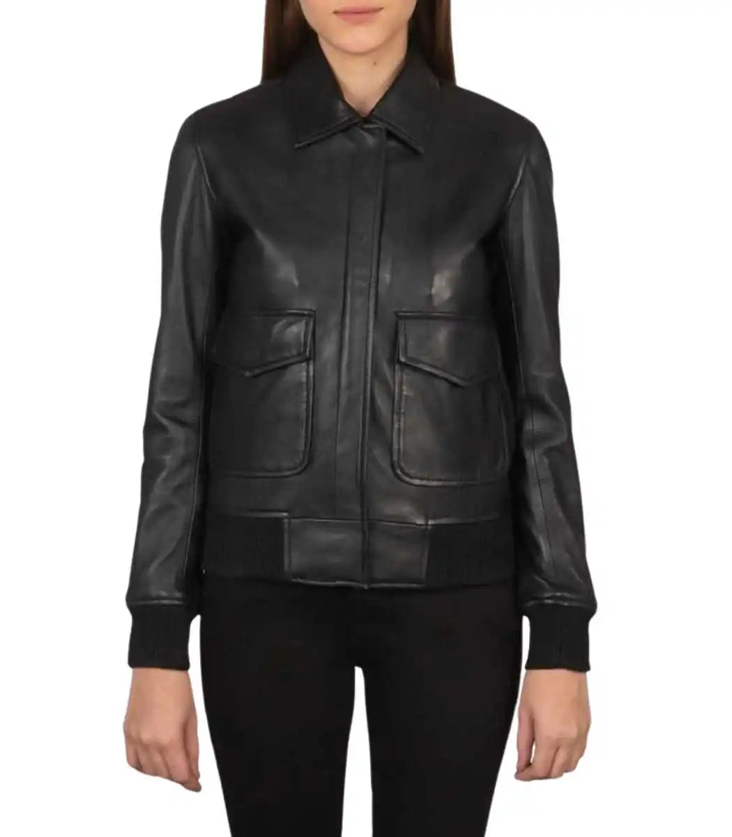Women’s Black B-3 Shearling Aviator Leather Jacket