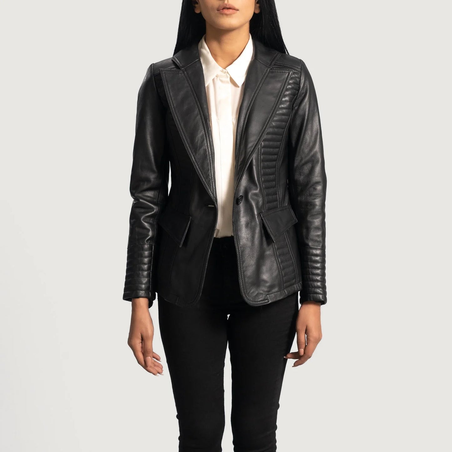 Selina Black Leather Blazer for Women | Premium Genuine Leather Blazer