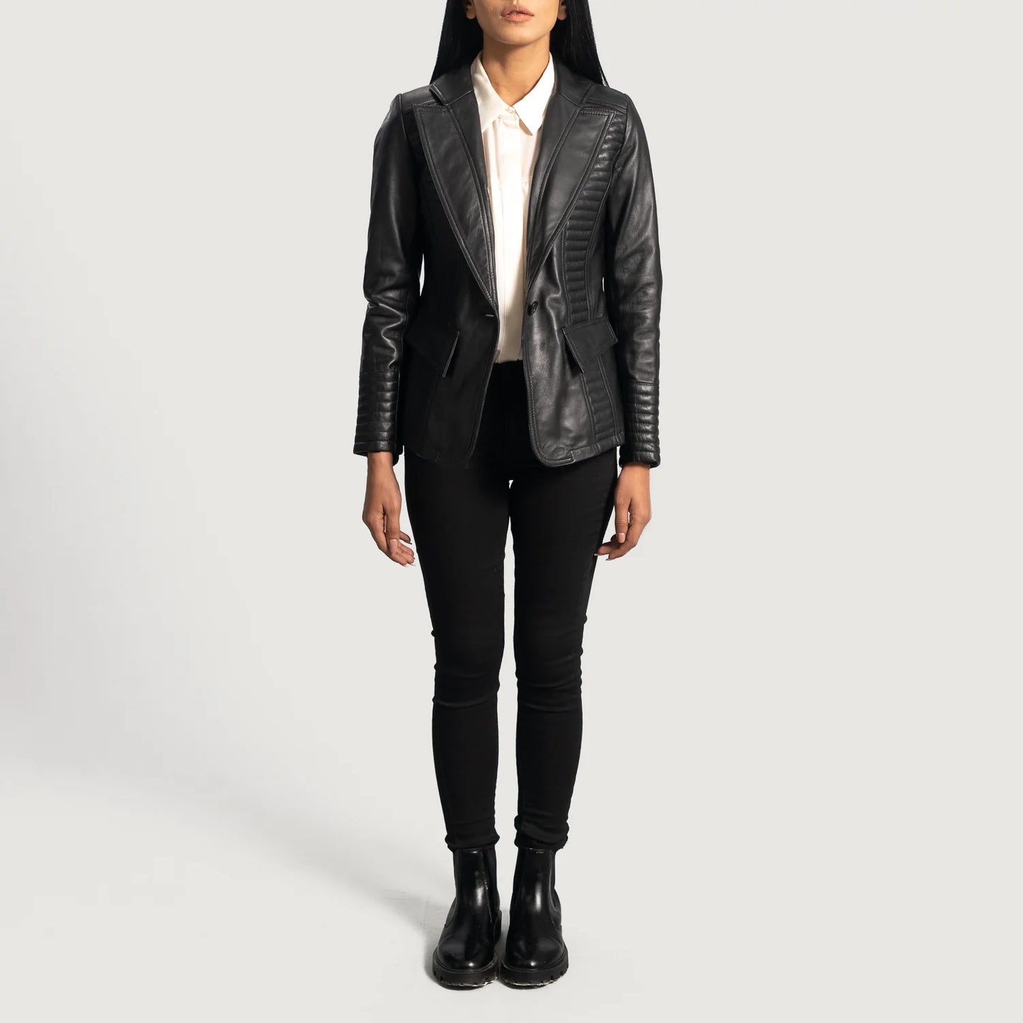 Selina Black Leather Blazer for Women | Premium Genuine Leather Blazer