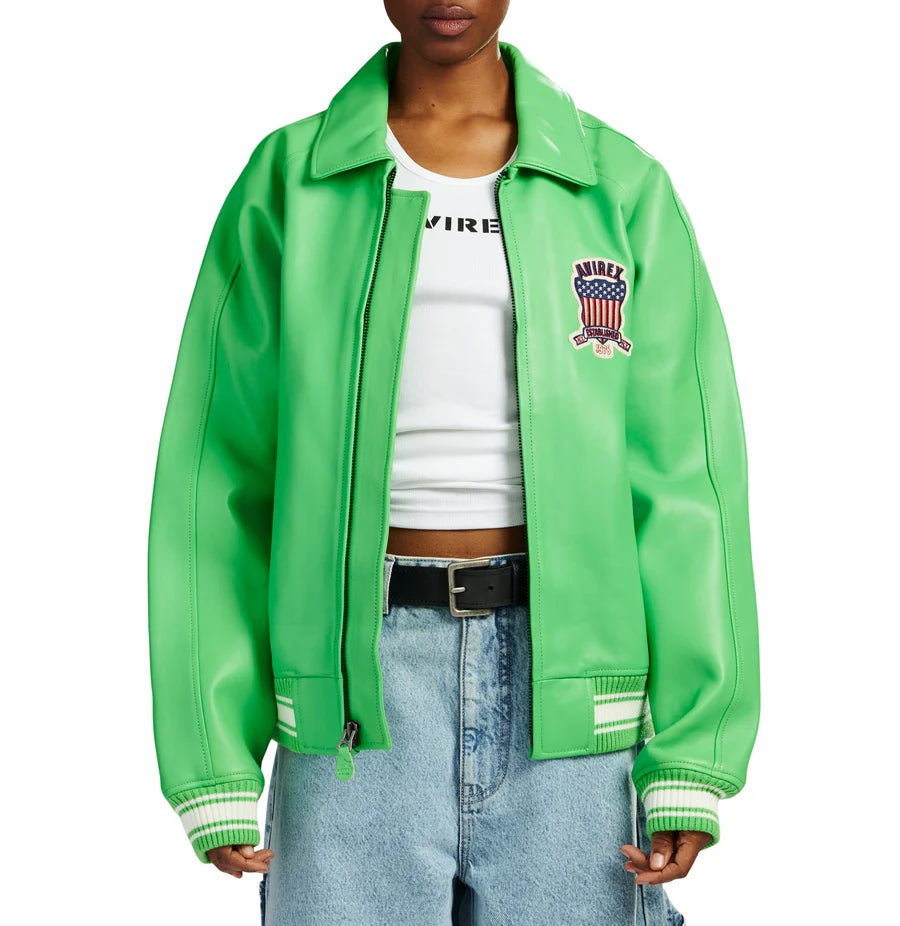Unisex Parrot Green Leather Jacket