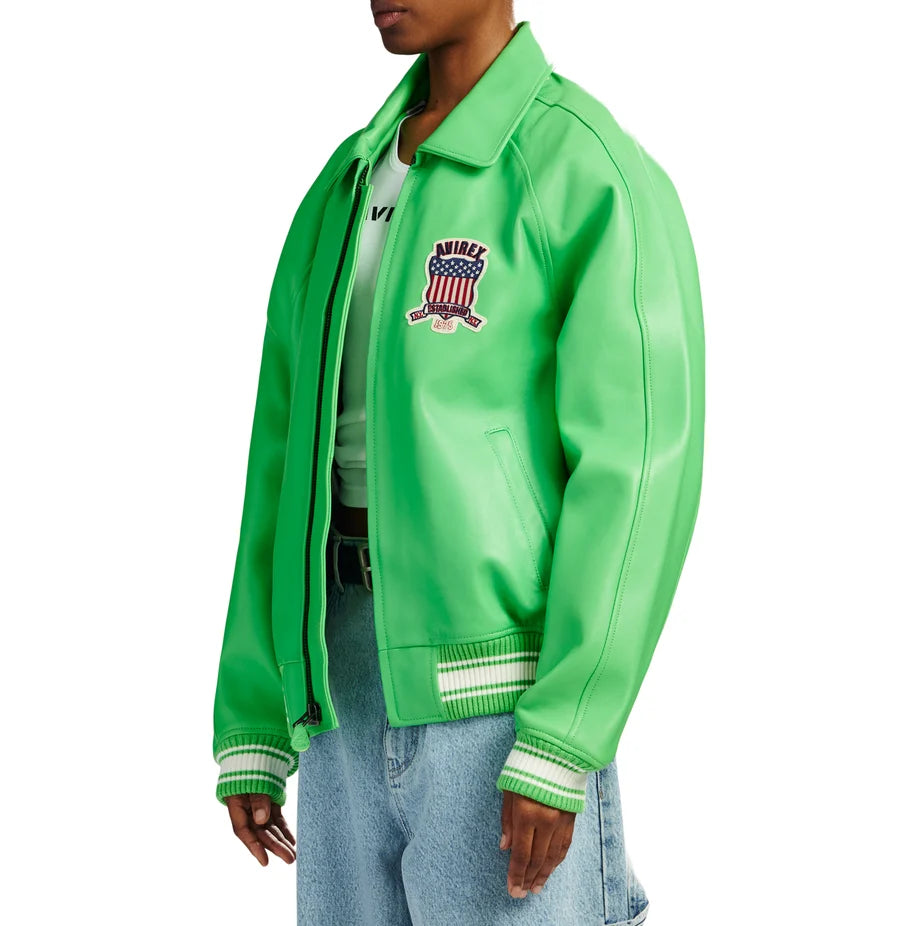 Unisex Parrot Green Leather Jacket