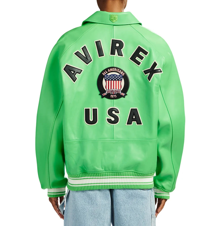 Unisex Parrot Green Leather Jacket