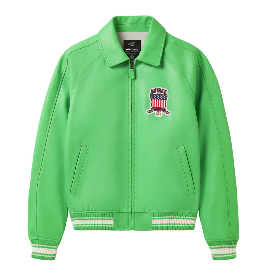 Unisex Parrot Green Leather Jacket