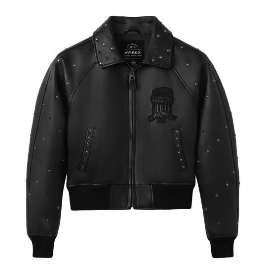 Avirex Studded Black Leather Jacket – Bold Biker Style