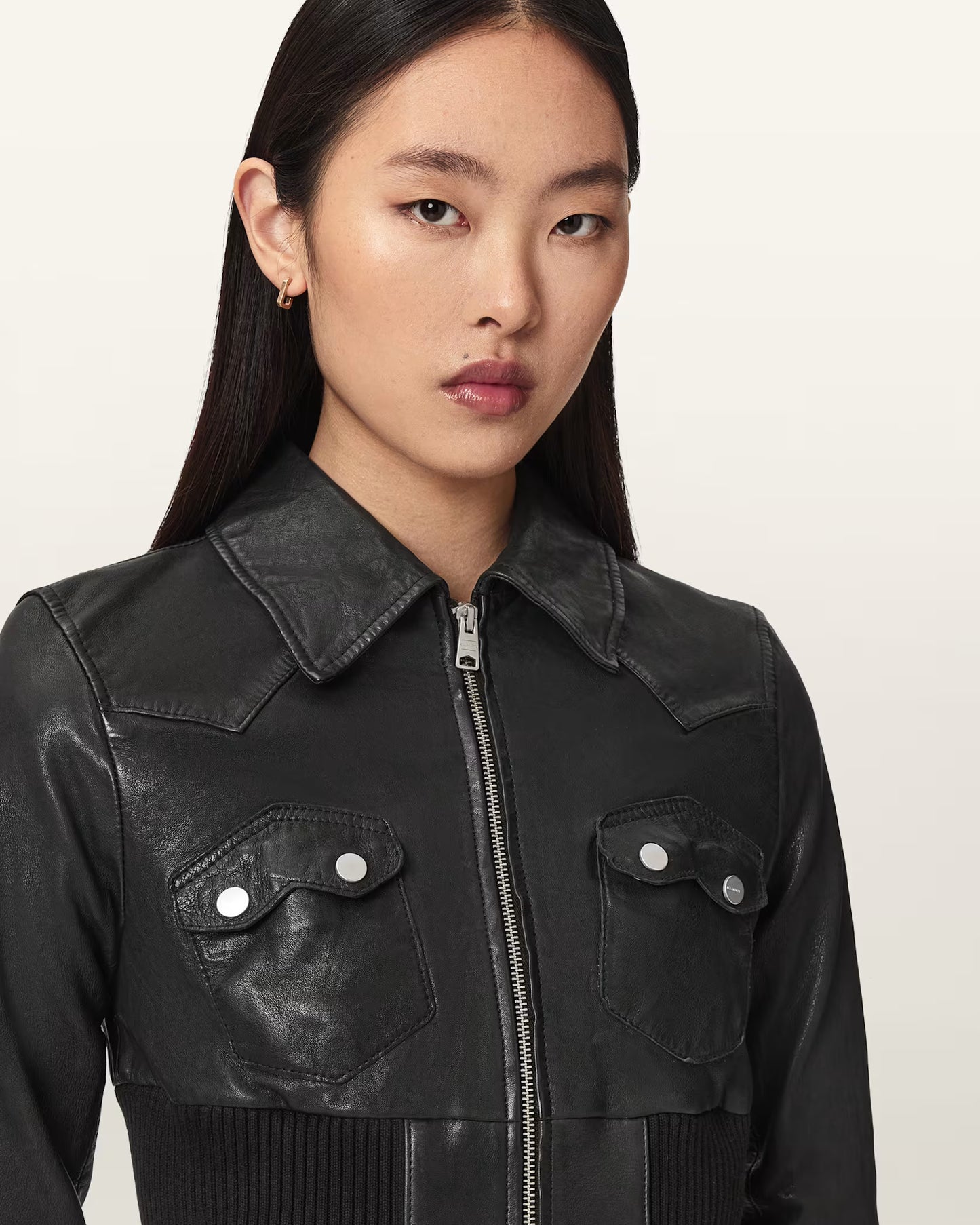 Women's Lena Slim Fit Cropped Genuine Leather Jacket | Chic Moto Leather Jacket