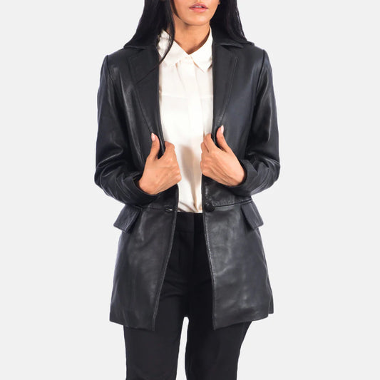 Marilyn Black Leather Blazer for Women | Premium Genuine Leather Blazer