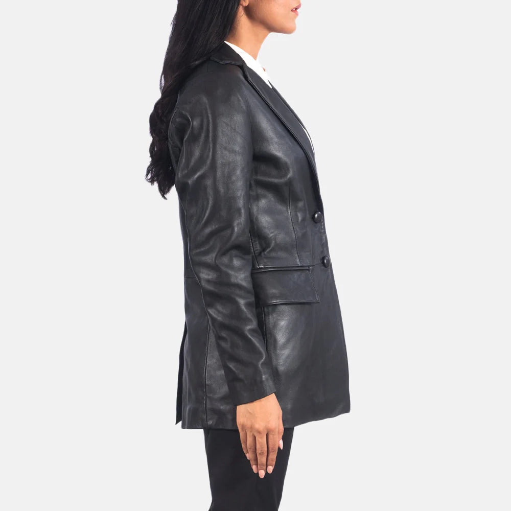 Marilyn Black Leather Blazer for Women | Premium Genuine Leather Blazer