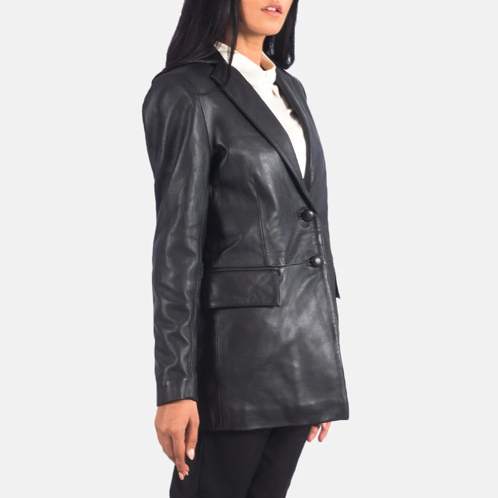 Marilyn Black Leather Blazer for Women | Premium Genuine Leather Blazer