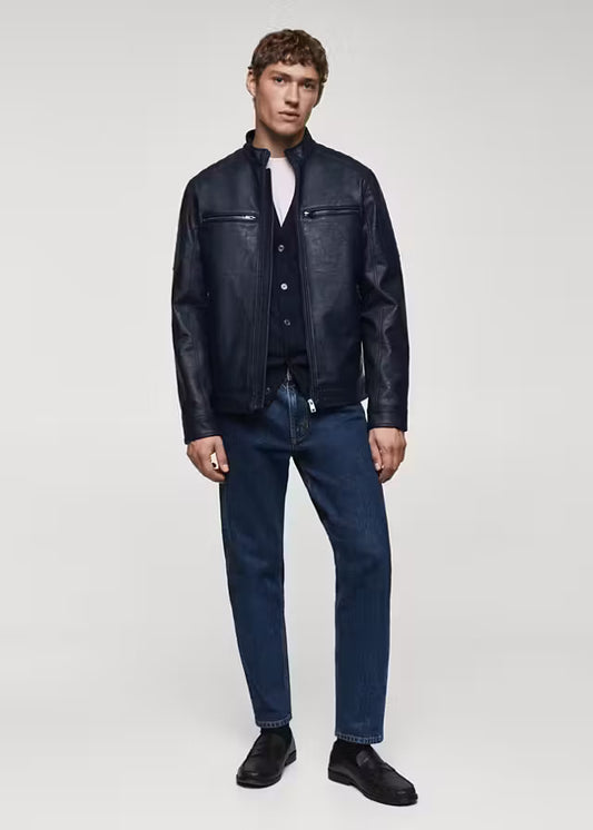 Men’s Black Biker Leather Jacket | Classic Motorcycle Moto Jacket