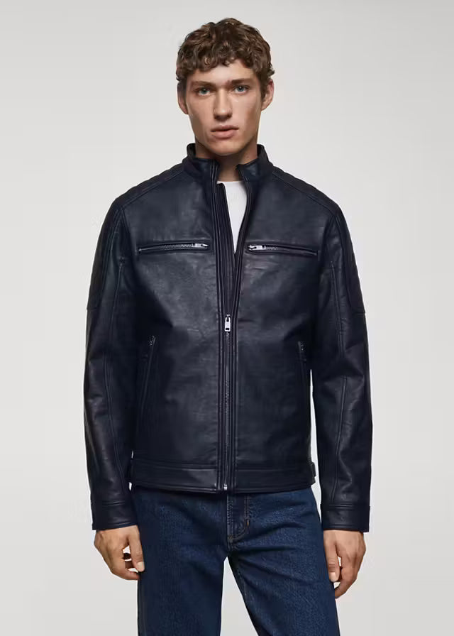 Men’s Black Biker Leather Jacket | Classic Motorcycle Moto Jacket