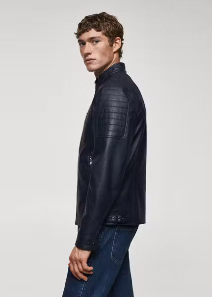 Men’s Black Biker Leather Jacket | Classic Motorcycle Moto Jacket