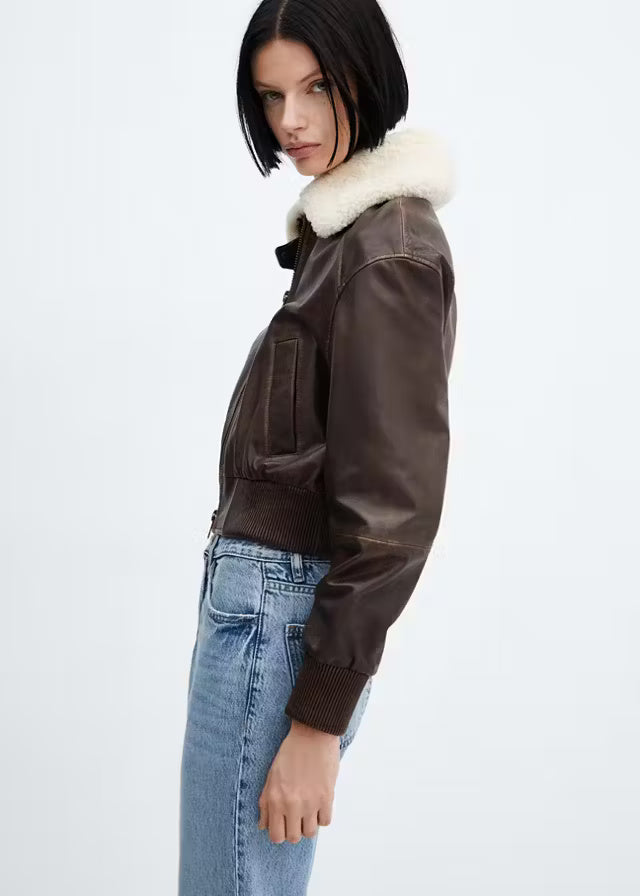 Women’s Brown Leather Bomber Jacket | Classic Vintage Style