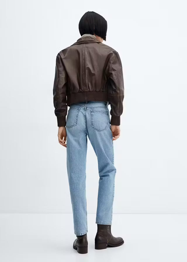 Women’s Brown Leather Bomber Jacket | Classic Vintage Style