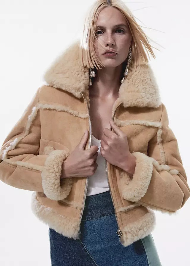 Women’s Shearling-Lined Leather Jacket – Premium Warm Winter Jacket