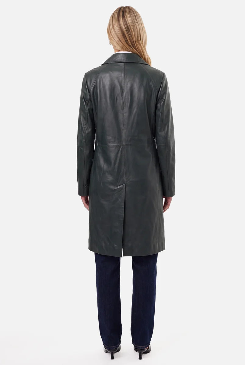 Genuine Leather Long Trench Coat | Classic Belted Outerwear