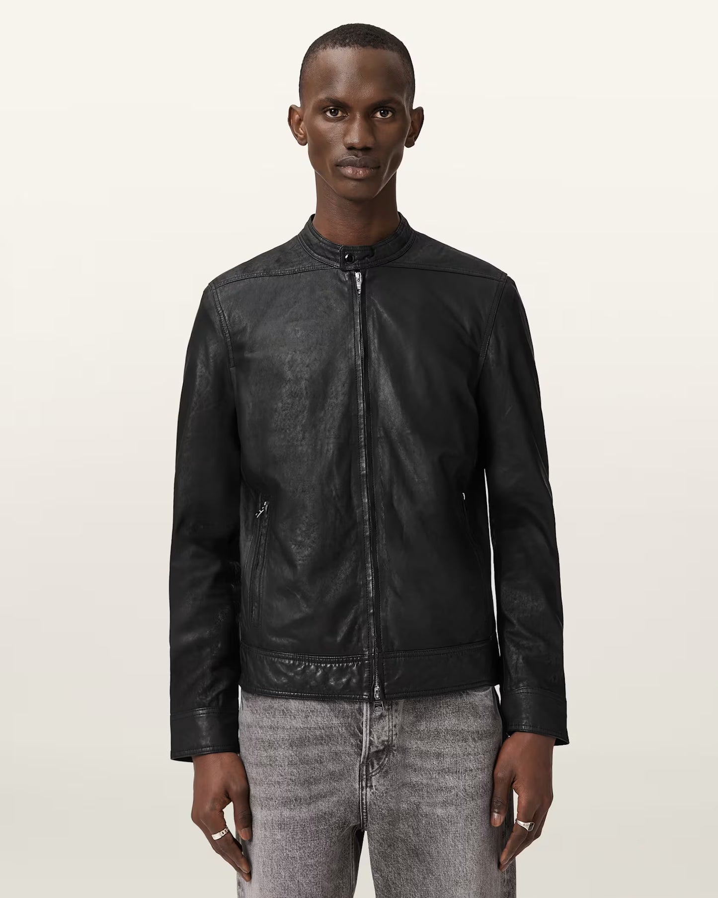 Men's Slim Fit Genuine Leather Jacket | Classic Zip-Up Casual Leather Jacket