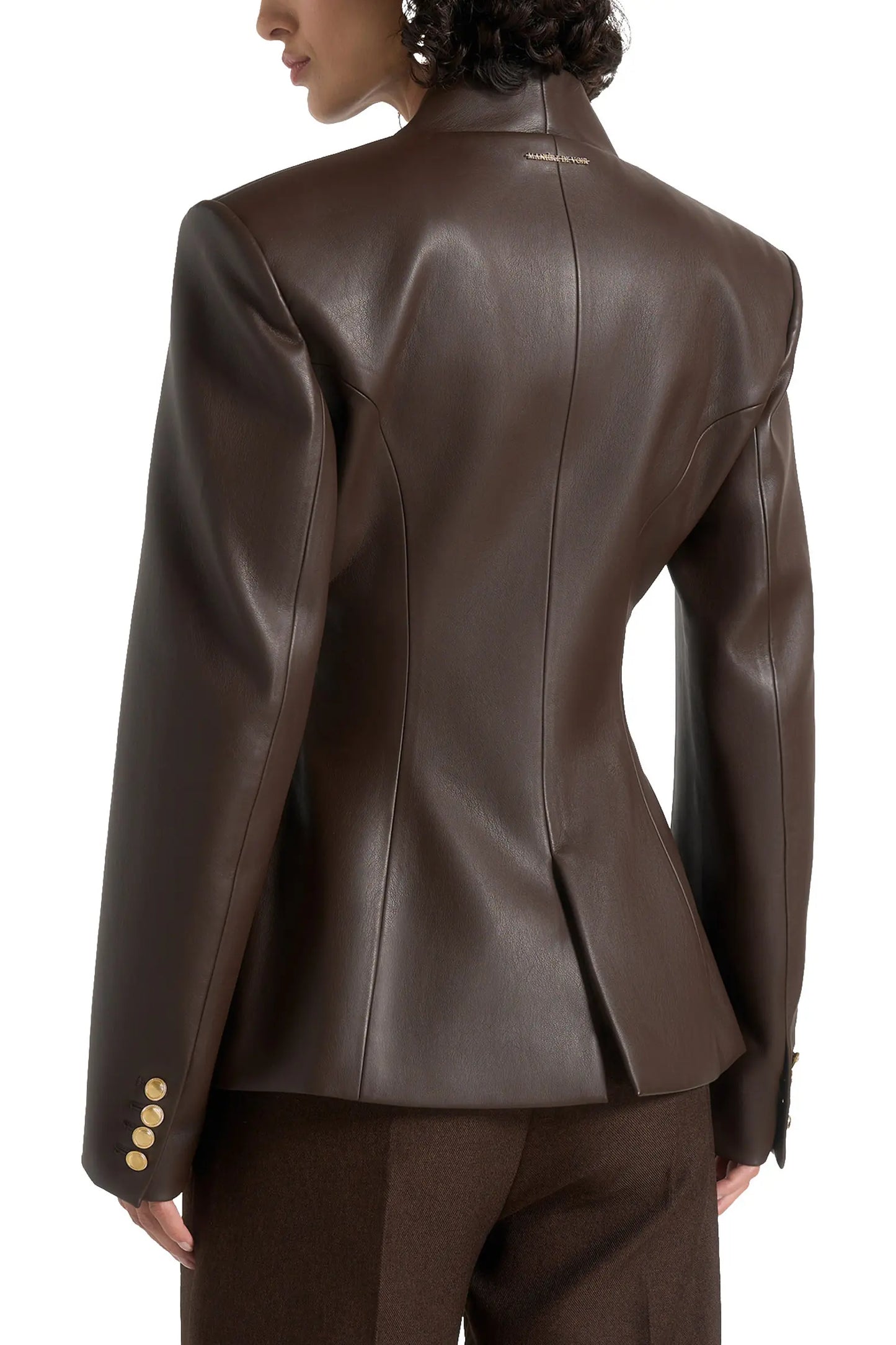 Brown One-Button Leather Blazer