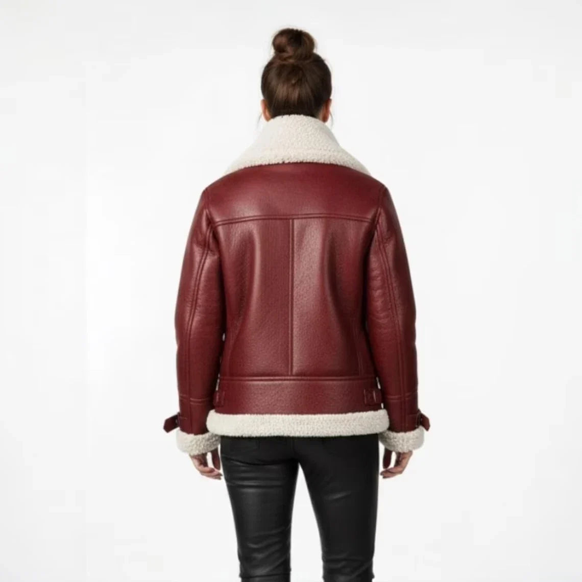 Women’s Aviator Leather Jacket with White Shearling Fur