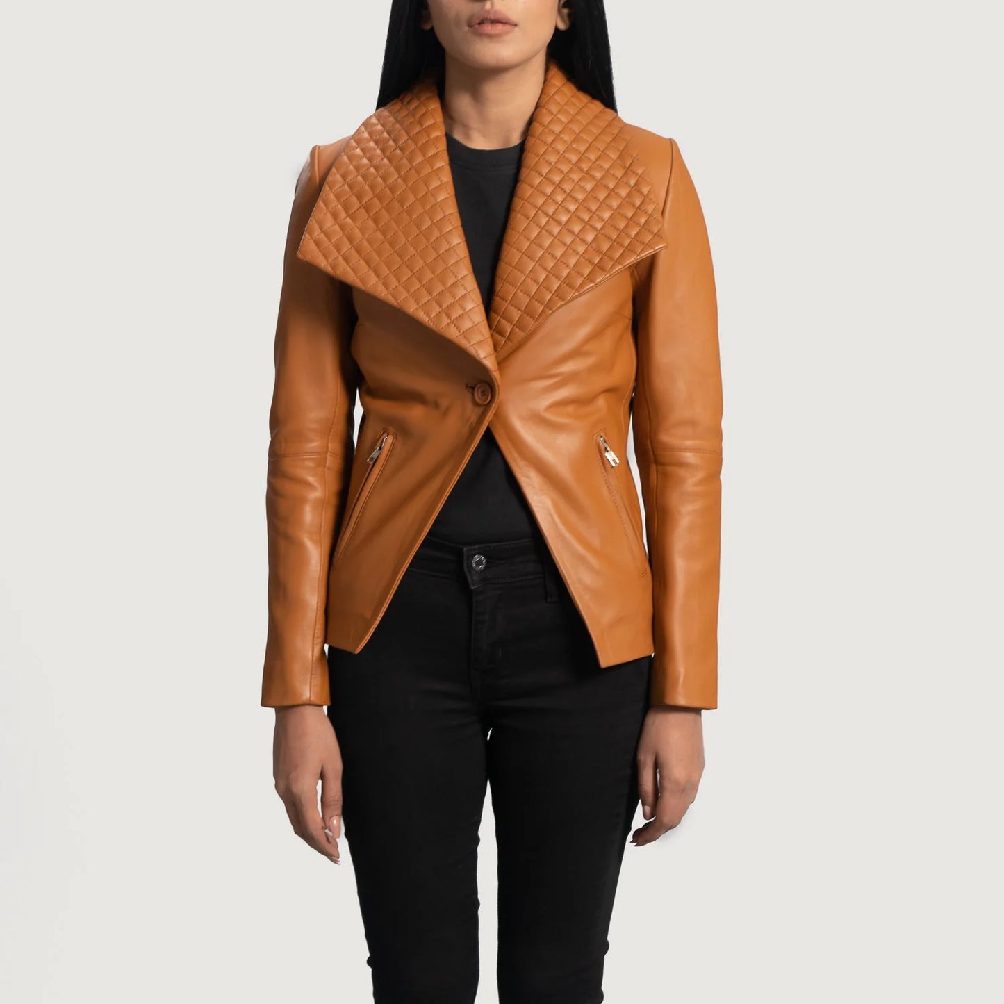 Lee Tan Brown Leather Blazer for Women | Premium Genuine Leather Blazer