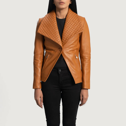 Lee Tan Brown Leather Blazer for Women | Premium Genuine Leather Blazer