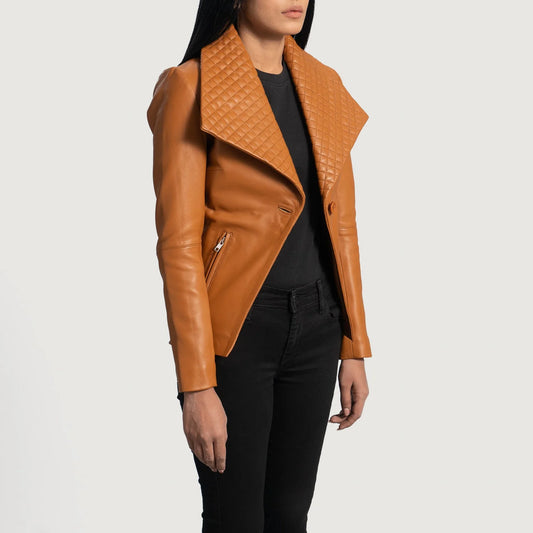 Lee Tan Brown Leather Blazer for Women | Premium Genuine Leather Blazer
