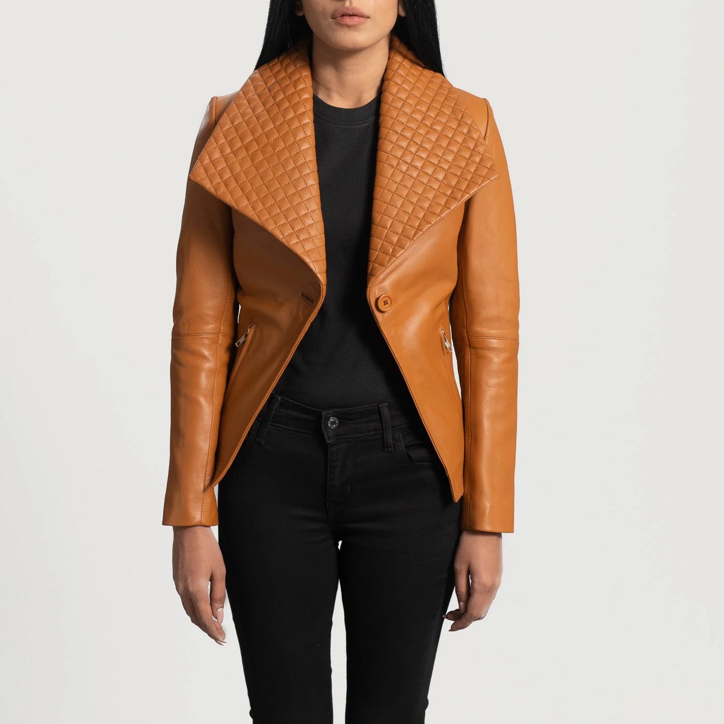 Lee Tan Brown Leather Blazer for Women | Premium Genuine Leather Blazer