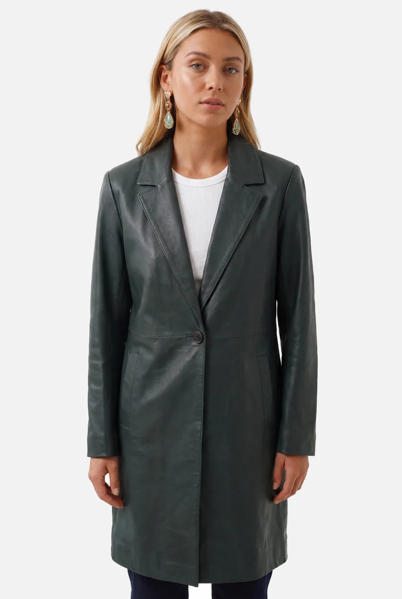 Genuine Leather Long Trench Coat | Classic Belted Outerwear